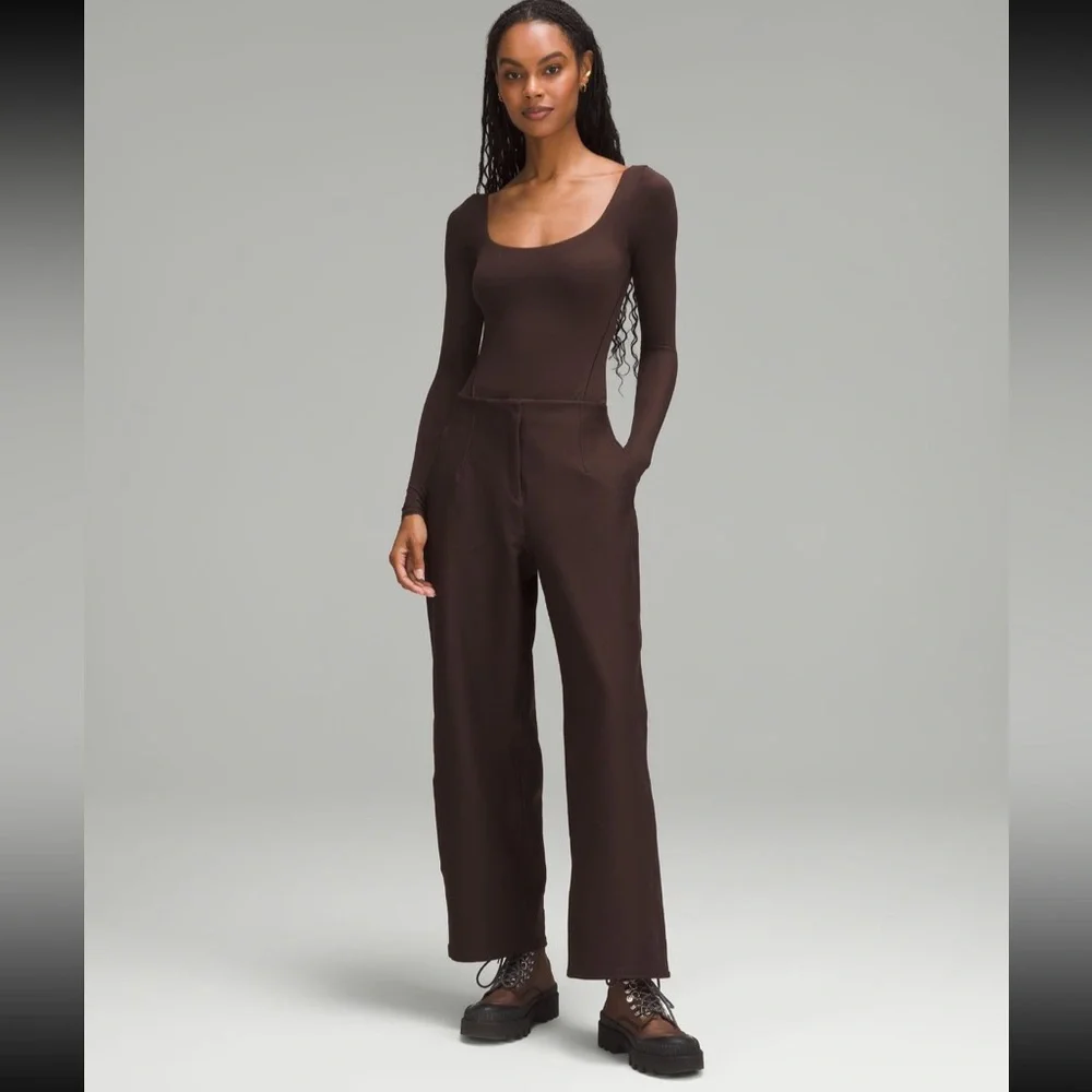 Lululemon Wundermost ultra soft nulu square neck long sleeve bodysuit Brown L. - Picture 2 of 7